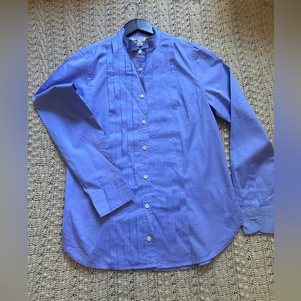 J. Crew Light Blue Grandad-Collar Pleated Dress Shirt